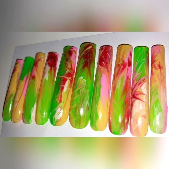 Hand crafted custom cateye 10pc xxl long acrylic presson luminous nails sz large - Picture 5 of 8